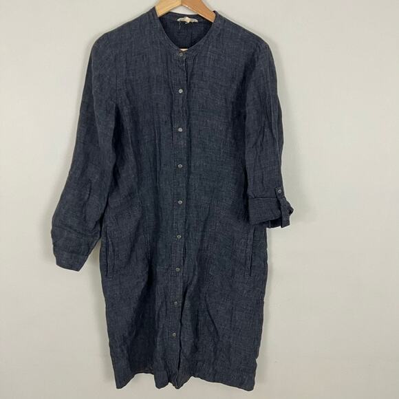 Eileen Fisher Linen Dress Long Sleeve Snap Front Size Small - Picture 10 of 10
